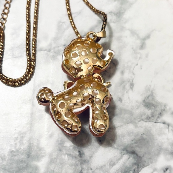 Betsy Johnson Pink and Colorful Rhinestone Poodle Dog Necklace Gold Tone - Picture 3 of 5